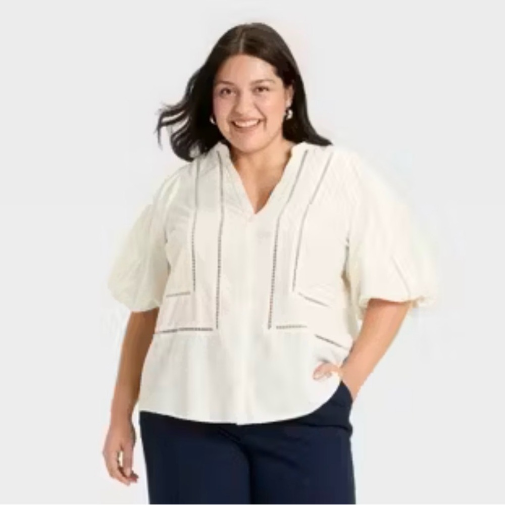 Cotton Hobo blouse ladder eyelet trim and puff sleeves Size 3X